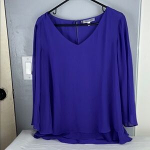 Jennifer Lopez Blue Asymmetrical Long Sleeve Blouse